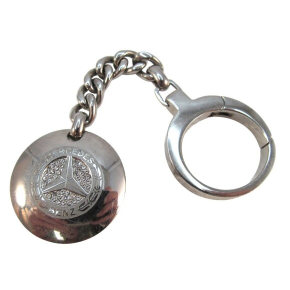 Silver Tone Mercedes Benz Logo Rhinestone Keychain - Picture 1 of 11